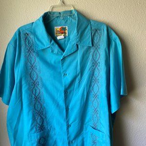 Haband Guayabera Men's Sky Blue Cuban Cigar Button Top Shirt Size XXL